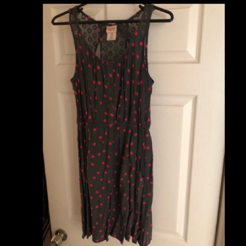 Grey with pink polka dots midi dress
